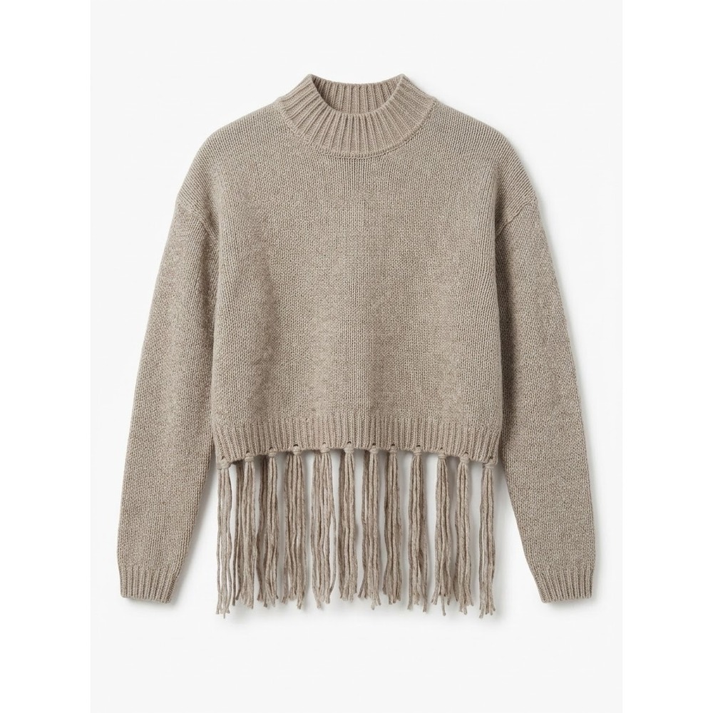 Splendid Riley Fringe Wool-blend Sweater Womens XS Tan Western Boho RW3S220